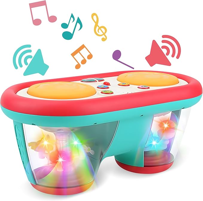 Baby Toys for 6 to 12 Months, Drum Musical Learning Infant Toys Rotating Light Up Toys for 12-18 Months, Tummy Time Toys for Baby 0-3-6-9 Months, Baby Gifts Toys 1 Year Old
