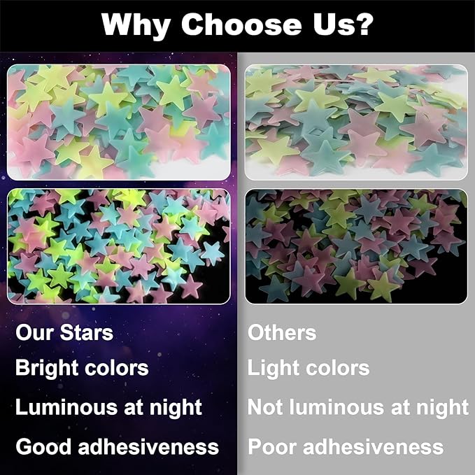 MAQIHAN 200 Glow in The Dark Stars for Ceiling - Glowing Stars and Moon Stickers Estrellas que brillan en la oscuridad para el techo de cuarto Plastic Space Galaxy Decals Bedroom Wall Decorations
