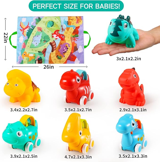 ALASOU 7 PCS Dinosaur Fantastic Creatures Car Toys with Playmat/Storage Bag|Baby Toys for 1 2 Year Old Boy|1st Birthday Gifts for Toddler|1 Year Old Boy Gift for Infant 12 18 Months