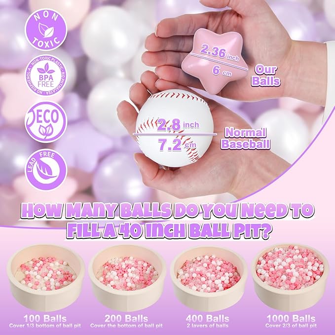 GOGOSO Balls for Ball Pit - Plastic Ball for Toddlers, Baby Kids Ball Pool Decoration 50 100 200 300 500 1000 (A Purple+Pink+White+Clear, 500 Balls)