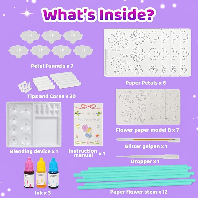 Arts and Crafts for Kids, Paper Flowers Science Kit Magic Dyeing Flowers Crafting Color Changing Art Project Class Group Activities, Gifts for Birthday Thank You Christmas, Toys for Ages 5-12yrs