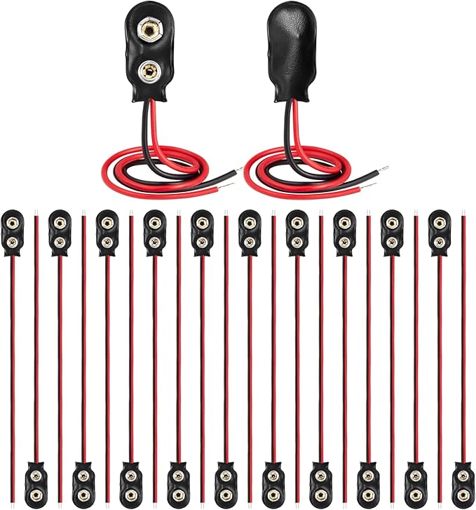 CHANZON UL Wires 20PACK 9v Battery Dual Connector Clip UL Wires I Type Snap with Pigtail Housing Soft Leather Leads Wires for Adapter Replacement Terminal