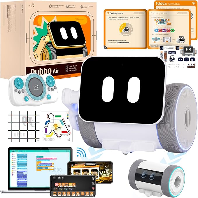 WhalesBot Pubbo Air Play & Education Robot for Kids, Voice & Touch & APP Control, STEM & Coding Robot with Multiple Sensors, Modular/Scratch Programming, Best Educational Gift for Boys & Girls Ages 6+