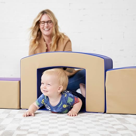 ECR4Kids SoftZone Junior Mix n' Match Tunnel and Bump, Beginner Playset, French Blue, 2-Piece