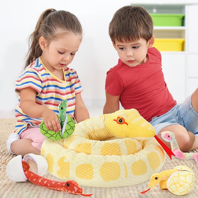 MaoGoLan 8Pcs Big Snake Stuffed Animals Bulk 118'' Yellow Snake Plush Giant Boa Constrictor Toys for Kids Party Favors Halloween Prank Props Christmas Birthday Gifts