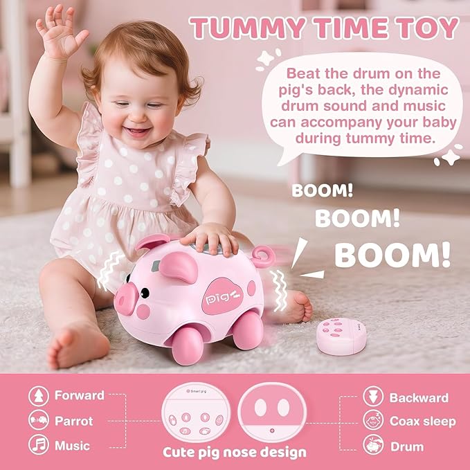 OCHIDO Baby Toy 6-12 Months, Musical Piggy Crawling Infant Toys with Light, 6 Month Old Toys for Tummy Time Development, Christmas Birthday Gifts for Boy Girl 7 8 9 10 11 Month 0-1 Year Old