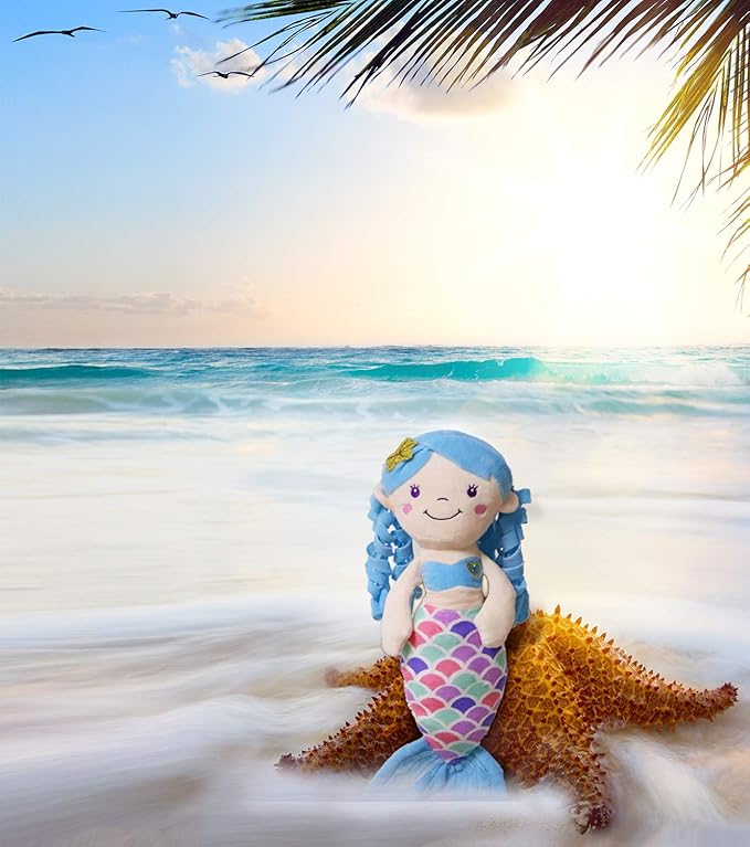 Mermaid Doll for Girls, Mermaid Princess Plush, Soft and Snuggly Plush Animal, Lovely Bright Colors, Perfect for Nap Time, Sleep, Travel, Play Time, Birthday Present, 16 Inches (Blue Color)