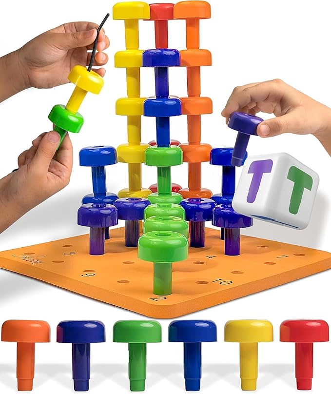 Skoolzy Peg Board Set - Montessori Toys for 2 Year Old - 33 Pc Peg Board for Kids - Occupational Therapy Toys with Pegs, Dice, Lacing String & Storage Bag - Montessori Toys for 2+ Year Old