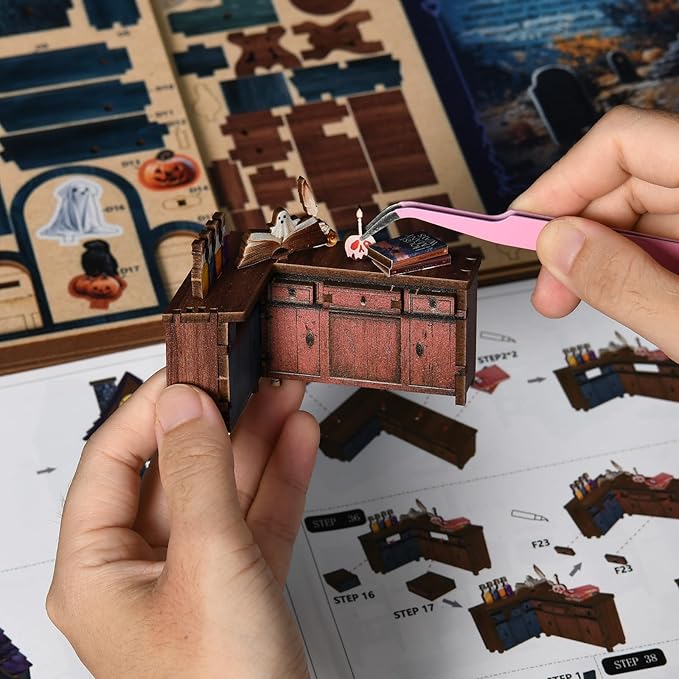 Book Nook Kit for Adults, 3D DIY Wooden Holiday Theme Miniature House Craft Kit Bookshelf Christmas Decor Halloween Birthday Gift