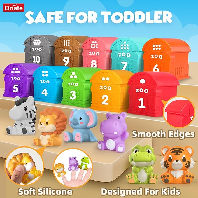 Oriate Animal Toddler Learning Toys, 20Pcs Zoo Animals Sensory Toys for Toddlers 1-3, Counting Animals Color Sorting Montessori for Babies, Birthday Gift Party Favors, Kids Prize Box, 12+ Months