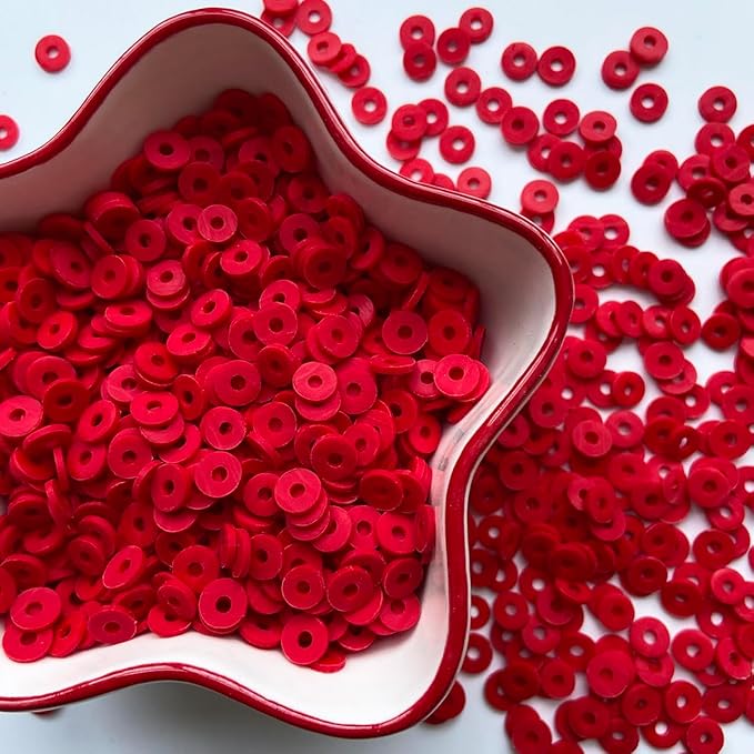 3000Pcs Clay Beads Flat Round Polymer Bead Vinyl Heishi Beads Flat Round Polymer Bead for Jewelry Making Necklace Bracelet (32-Red)