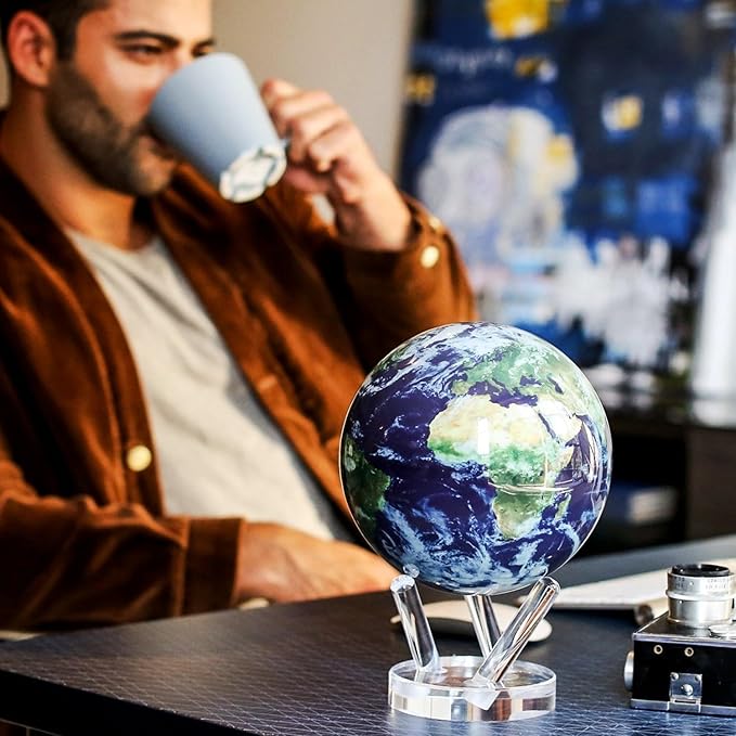 MOVA Globe Earth with Clouds – 6” Self-Rotating Globe Powered by Light | Silent Motion, No Batteries or Wires | Unique Desk Decor or Gift for Space Lovers