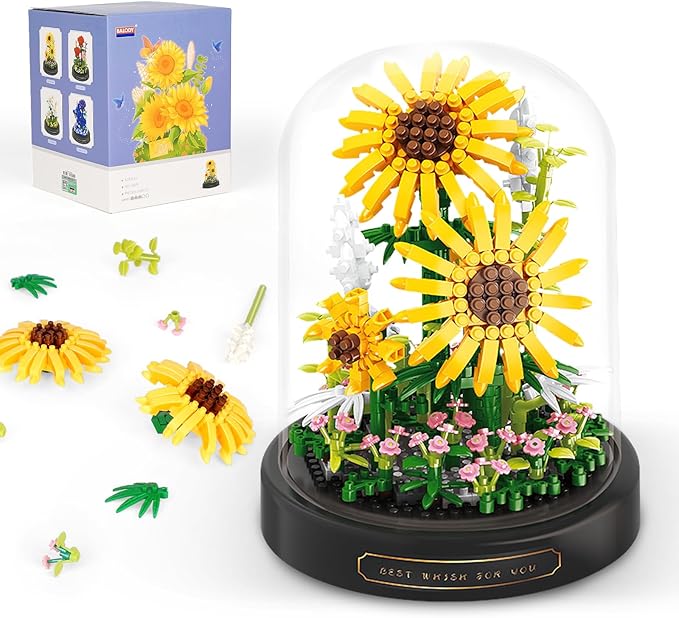 QLT QIAOLETONG Flower Bouquet Building Set, 545 PCS Sunflower Mini Building Blocks Kit for Adults Kids, Flowers Botanical Collection for Home Decor, for Her Mom Women