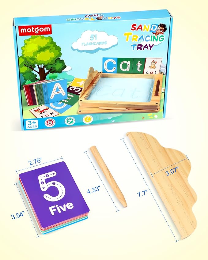 Sand Tray for Classroom - Montessori Sand Writing Trays with Lid, Wooden Tracing Tray for Kids Learn to Write Letters and Numbers, CVC Words