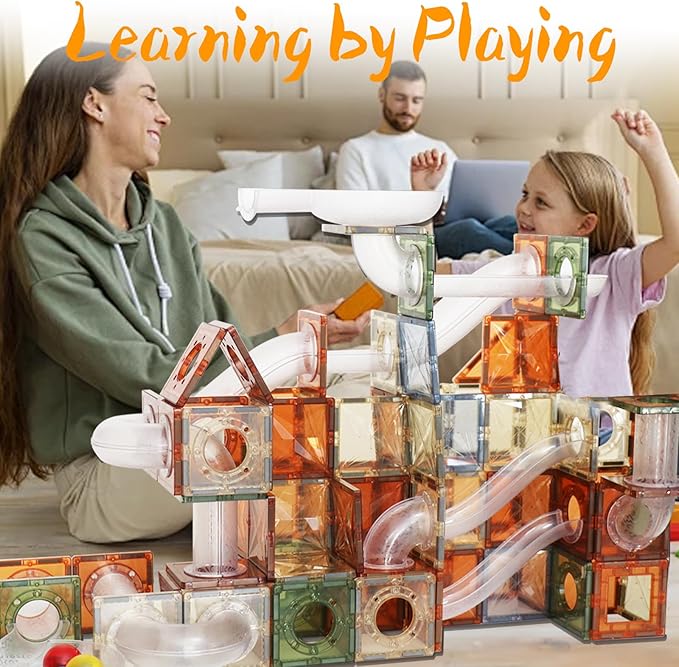 80 PCs Marble Run Maze Race Track Magnetic Tiles Magnet Building Block Educational Construction Toy Playset STEM Learning Kit Child Brain Development