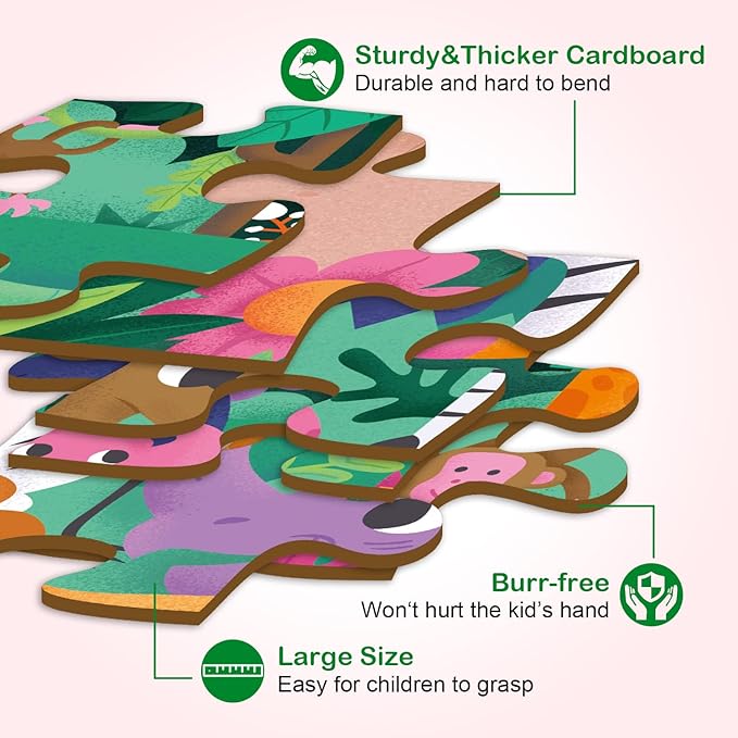 TAOZI&LIZHI Puzzles for Kids Ages 4-6, 6-8, Jungle Animals Toddler Puzzle Age 2-4, Jigsaw Floor Puzzles for Kids Ages 3-5, Puzzles Gifts Toys for Boys Girls Children (46 pcs, 2 x 3 feet)
