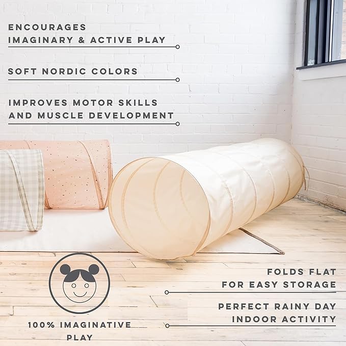 3 Sprouts Kids Play Tunnel - Pop Up Collapsible Tunnels with Recycled Fabric - Fun Crawling Tunnel for Toddler, Baby, Children to Crawl Through, Gross Motor Toy for Indoor Play - Terrazzo Clay