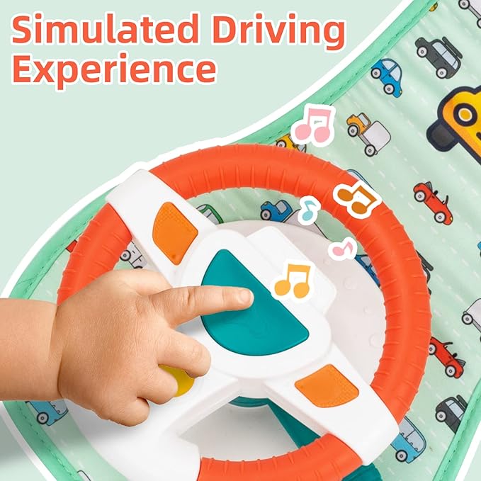 COVTOY Baby Car Seat Toys for Infants with Mirror, Steering Wheel, Music Lights, Driving Sounds - 6-12 Months