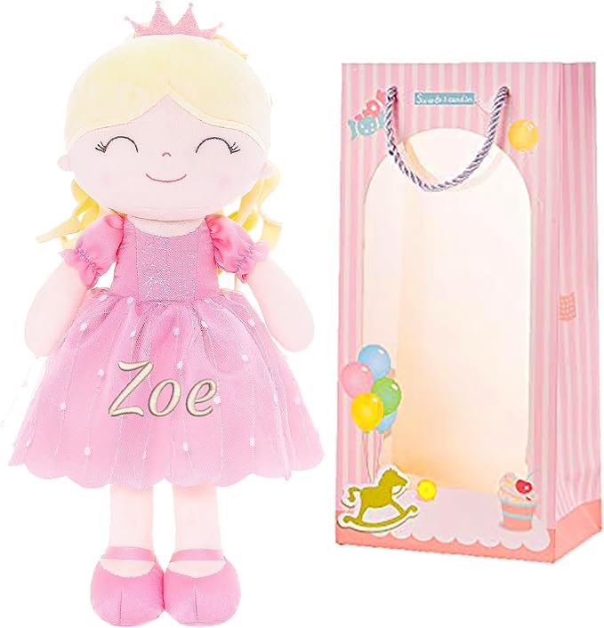 Gloveleya Personalized Doll with Embroidered Name - Pink Princess Custom Plush Doll for Girls Cute Plush Doll Customized Gift - Muñecas de Trapo Personalizadas para Niñas