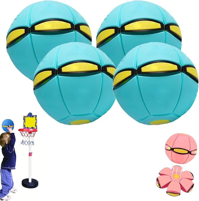 Magic Meta Ball, Children's Bouncing Ball, Magic Metaball, Magical Flying Saucer, Bouncy Balls, Parent-Child Interaction, Interactive Pop-Up Time Delay Transformation Toy Outdoor (blue-4, 3 lights)