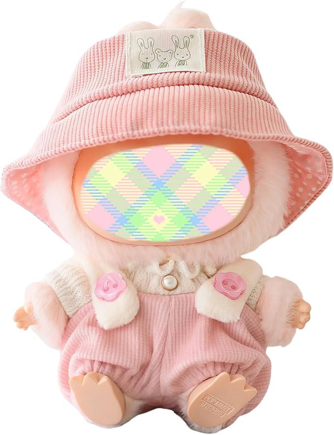 Clothes for Dolls Accessories (No Doll), Cute Outfit Set 3 Pieces Bib Pants Suitable for 15 & 17cm Doll Suit, Stylish Dress Up Overalls Doll Clothing Set Replacement with Hat Clothes Pink