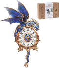 Rnfinewow 3D Wooden Puzzles for Adults, Blue Dragon Clock with Pendulum Model Kit, 3D Puzzles for Adults Room Home Decor DIY Wall Clock Kit, Holiday Birthday Christmas Day Gifts for Men Women Teens