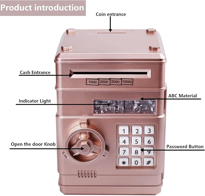 Electronic Piggy Bank with Password Lock & Mini ATM Function - Money Saving Box for Kids, Safe Coin Bank Toy for Ages 3 for Boys & Girls (Rose Gold)