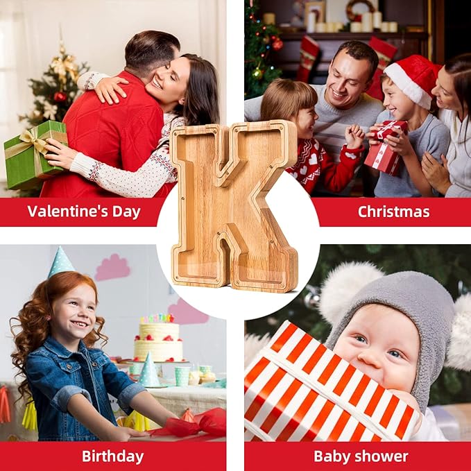 SummiDate Wooden Letter Piggy Bank| Piggy Bank for Boys Girls Toddler| Alphabet H Money Bank| Coin Bank Birthday Gift for Kids|Birthday Gift for Kids (H)