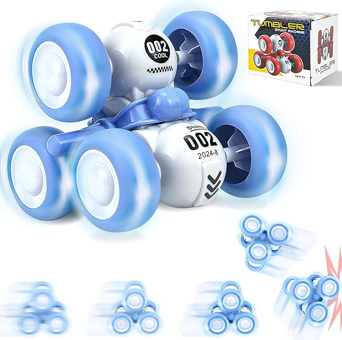 Pull Back Truck for Toddler Boys for Ages 3-5,6 Rounds Inertia 360° Rotating Stunt Car Toys 3 4 5 6 Year Old Kids,Push and Go Vehicle Toy Party Favors for Boys Girls Birthdays Present (Blue)
