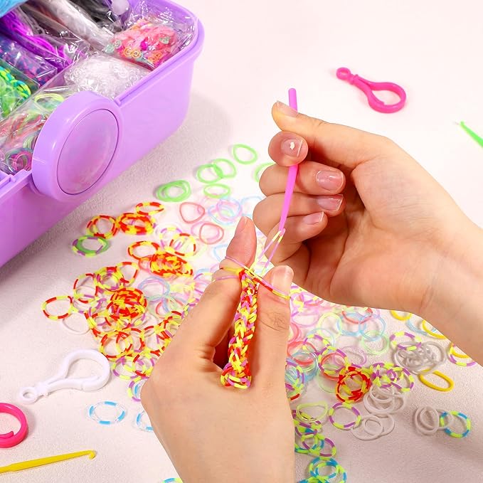 18500+ Bracelet Making Kit Rubber Band, 26 Colors Rubberband Bracelet Kit with 3 Layer Container Includes Glow-in-The-Dark Rubber Bands, Bracelet Making Refill Kit Birthday Gift for Kids(Purple)