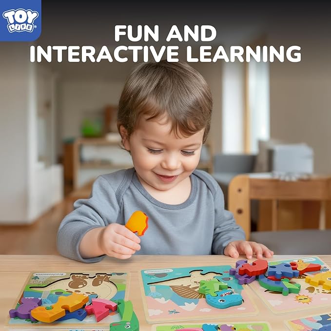TOY Life Wooden Puzzles for Toddlers 2-4, 6 Pack Dinosaurs Puzzles for Toddler 1-3, Kids Montessori Toys for 1 2 3 Year Old, Educational Toys for Boys Girls Age 2 3 4 5, Baby Learning Toy Gifts