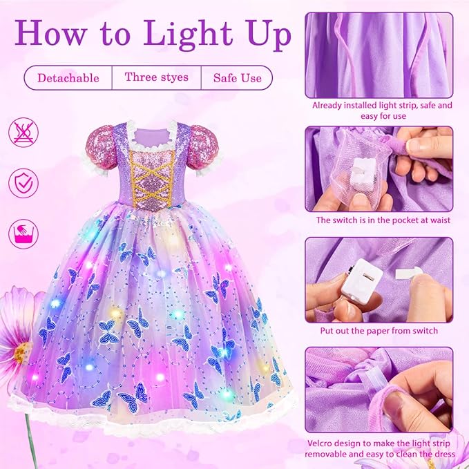 Meland Princess Dresses for Girls - Light Up Princess Costume for Little Girl, Halloween Costumes & Gift for Toddler Age 3-10
