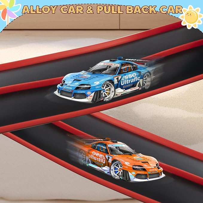 Flex Track 15 Ft Starter Set, Flexible Race Car Ramp Track for Ages 3 & Up with Suction Cups Compatible with Diecast 1/64th Cars