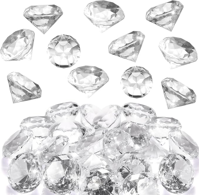 Zomiboo 16 Pcs Acrylic Diamond Large Gems Pirate Round Treasure Toy Gems Treasure Round Gemstones Acrylic Diamond Shaped Gemstones for Home Table Vase Fillers Party Decor (Clear)