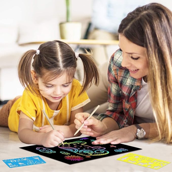 Rainbow Scratch Paper Art for Kids: 60PCS Magic Arts Crafts Gifts Toys for Girls Boys Ages 4 5 6 7 8 9 Games Activities for Birthday Family Fathers Day Christmas Stocking Stuffers Easter(Girls)