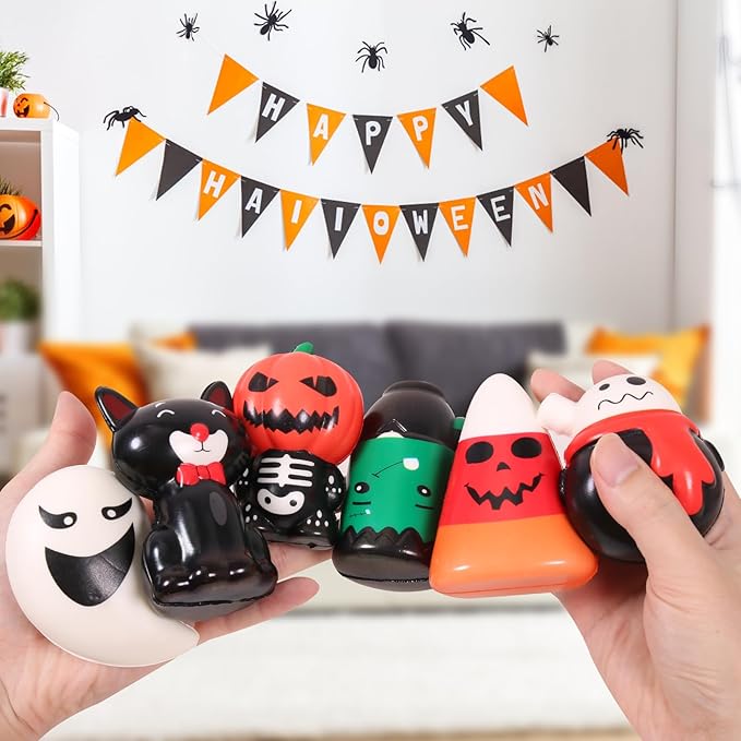 New 6 Pcs Halloween Squishy Toys,Halloween Squishies Party Favors Slow Rising Gift Box Halloween Treat Bag Classroom Prizes Soft Stress Relief Toys for Kids Toddlers(6pcs-2)