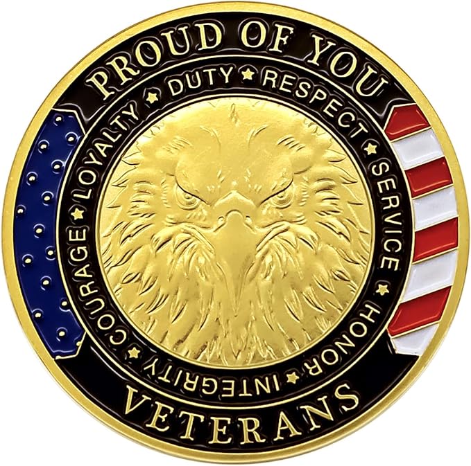Thank You for Your Service Challenge Coin – Military Veteran Commemorative Gift for Army Navy Air Force Marines Coast Guard – Veterans Day, Retirement, Patriotic Keepsake