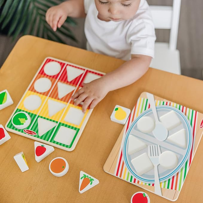 Melissa & Doug Wooden Shape Sorting Grocery Cart Push Toy and Puzzles - Pretend Play Grocery Toys, Sorting and Stacking Toys for Infants and Toddlers Ages 1+ - FSC-Certified Materials