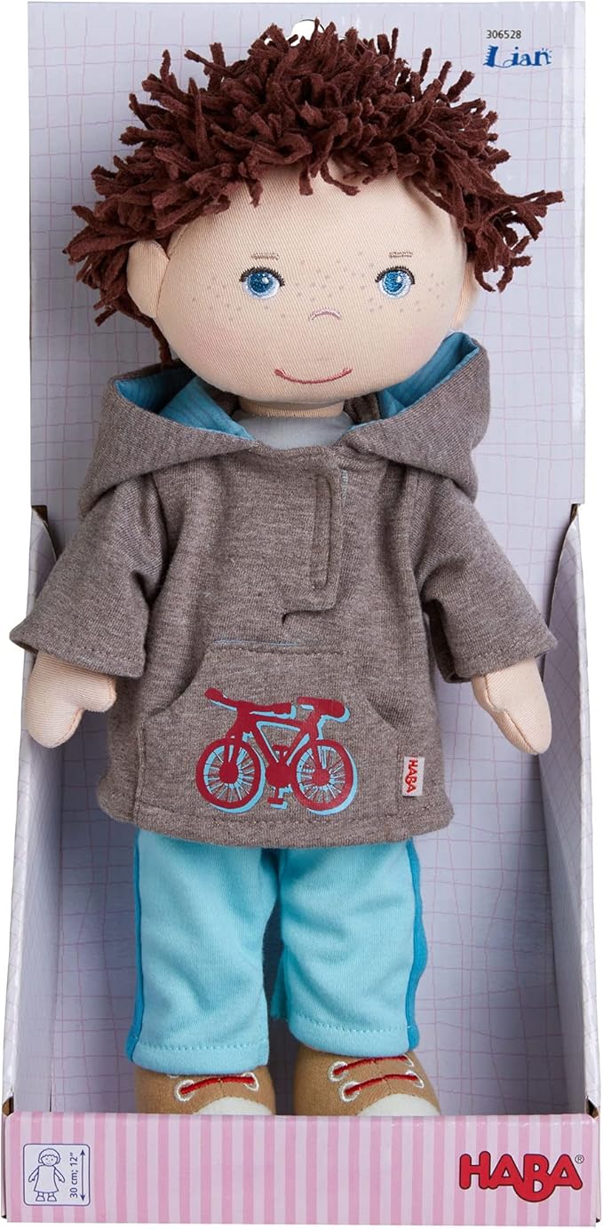 HABA Lian 12" Soft Doll - Baby Boy Doll with Brown Hair and Blue Eyes, Perfect Plush Toy for 18 Months & Up with Embroidered Face (Machine Washable)
