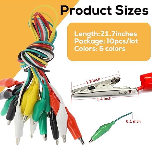 Alligator Clips Electrical, 20PCS Preminum Test Leads with Crocodile Clips, 5 Colors Jumper Wires Kit with Testing Probes for Electrical Testing with Dual Ended Insulators for Circuit Connection