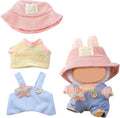 17cm Doll Clothes | Fashion Kawaii Chic Style Set for Dolls | 3-Piece Outfit with Colorful T-Shirt, Star Blue Romper & Pink Hat (NO Doll)