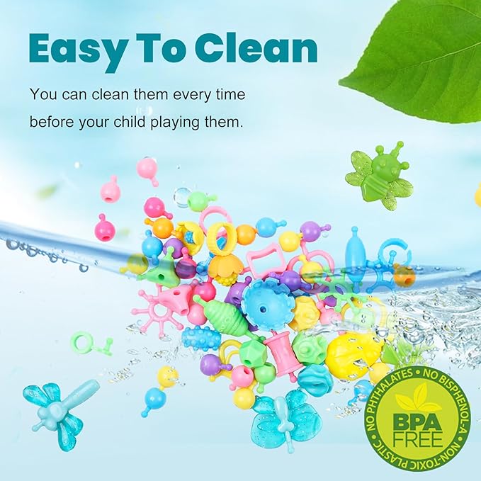 Snap Pop Beads Jewelry Kit for Girls – 350PCS Insect DIY Bracelet Making Toy with Butterfly, Ladybug, Dragonfly – No Mess Craft Birthday Gift Age 4–8 – Crafts Kits with Storage Box