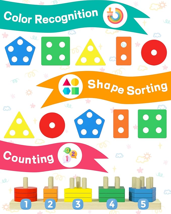 Montessori Toys for 1 2 3 Year Old Boys Girls Gifts, Wooden Shape Sorter Toys for Ages 2-4, Toddler Learning Toy Puzzles Birthday Gift Ages 1-3