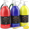 Nicpro 6 Colors Large Bulk Acrylic Paint Set (69 oz, 2040ml) Rich Art Painting Supplies Non Toxic for Multi Surface, Canvas, Wood, Leather, Fabric Stone Craft, for Kid & Adult with Pump, Color wheel