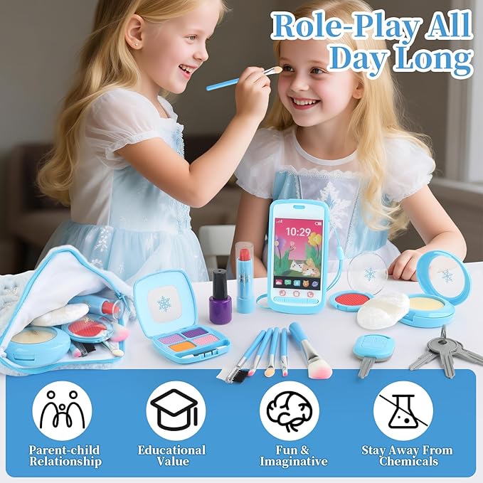Pretend Makeup for Toddlers 3-5 4-6, Play Makeup for Kids 3-5, Fake Makeup Kit with Toddler Purse, Fake Make Up Set for Little Girls, Toddler Makeup Kit & Frozen Toys for Girls Age 3-4 3-5