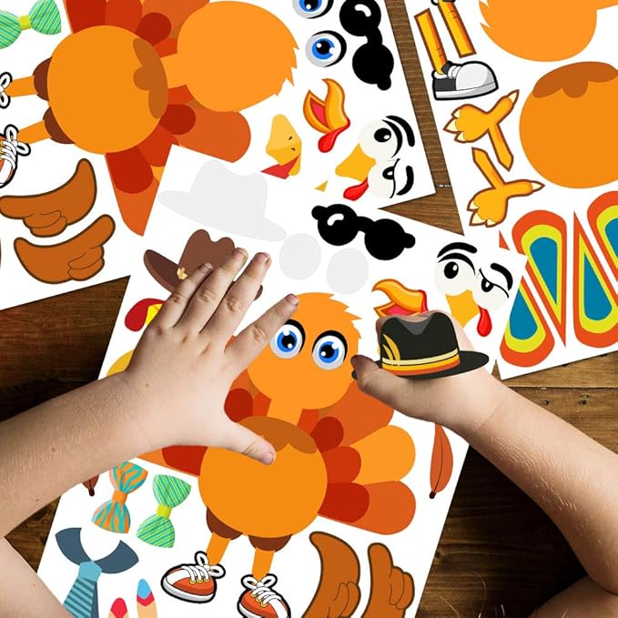 Make-A-Turkey Stickers Thanksgiving Party Games/Favors/Supplies for Kids Crafts - 20 Set