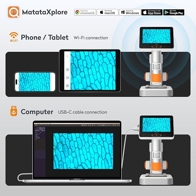MX2-AS Microscope for Kids, 2-in-1 Handheld Miniscope, 1600X Digital Microscope with 4.3-inch 1080P Screen, Educational Kids Microscopes Kit for Boys Girls