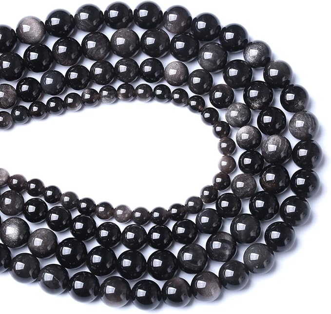 4MM 86PCS Natural Stone Silver Obsidian Loose Beads for Jewelry Making DIY Bracelet