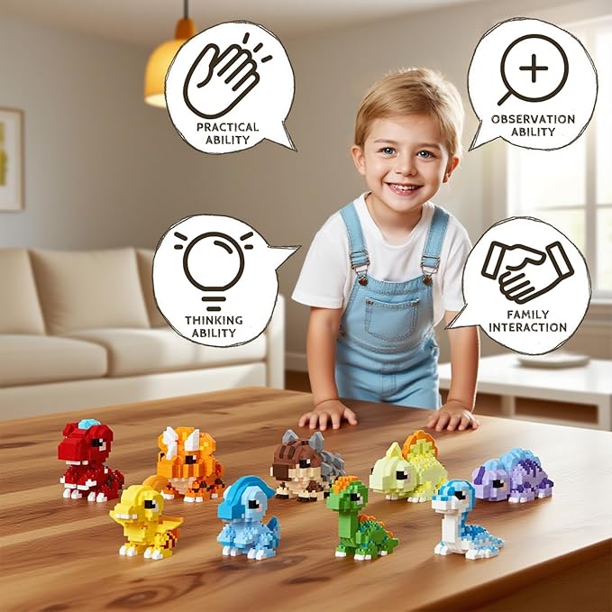Dinosaur Micro Mini Building Block Sets Birthday& Party Gift for Kids, Animals Buildling Model Kits, Micro Mini Bricks Dino World Series Toys for Kids（9 Boxes）