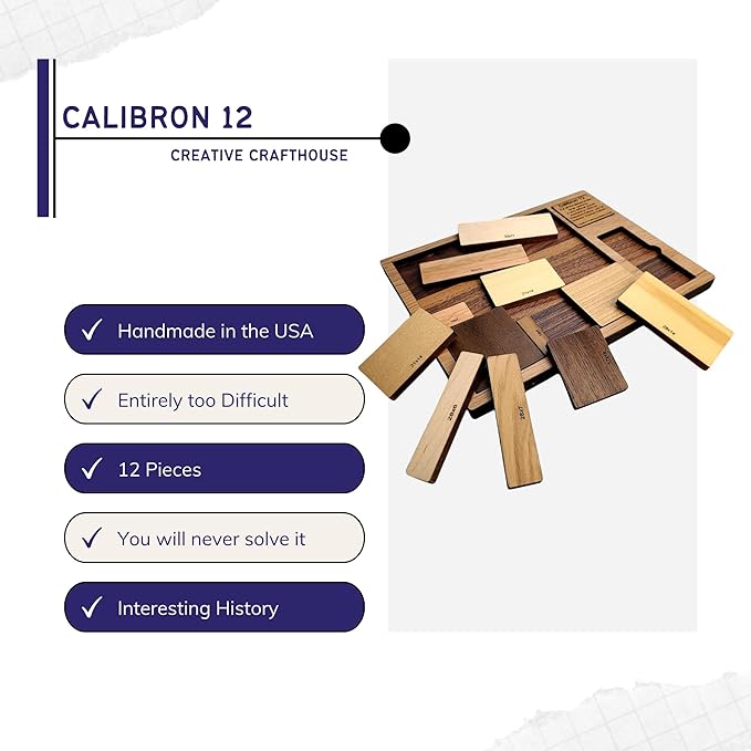 Creative Crafthouse Calibron 12 - Impossible 12 Piece Wooden Brain Teaser for Adults - Very Difficult Wood Puzzle - Made in USA